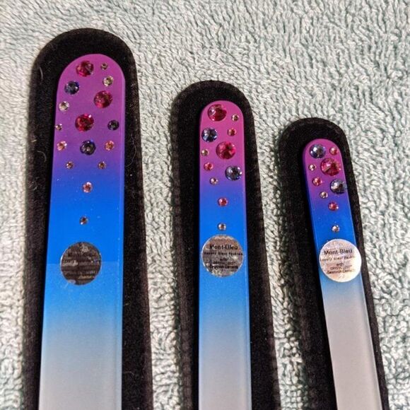 🆕 SET OF 3 Czech Crystal Pink & Blue Nail Files - W/PINK & BLUE CRYSTALS - Picture 1 of 2